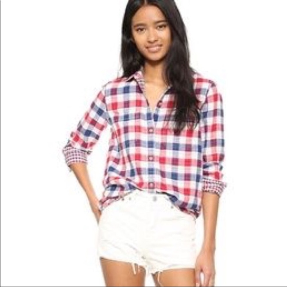 Madewell Buttondown Plaid Top Boyfriend Style Sz L